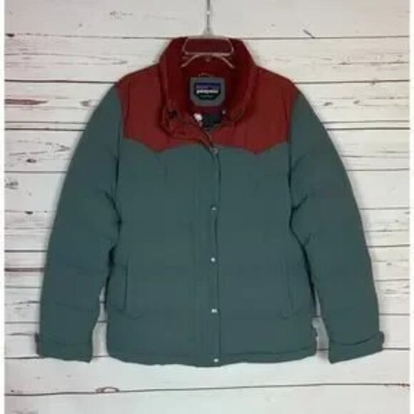 Patagonia Women's XL Extra Large Bivy Burgundy Gray Blue Down Winter Jacket Coat - Picture 4 of 14